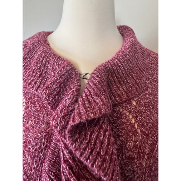 Vtg Y2K Carolyn Taylor Pink Marled Ruffle Cardigan Open Knit Shawl Collar Sz 2X - Picture 3 of 7